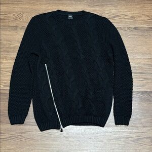 ASOS Black Cable Knit Sweater Side Zip Detail Crewneck Size Large